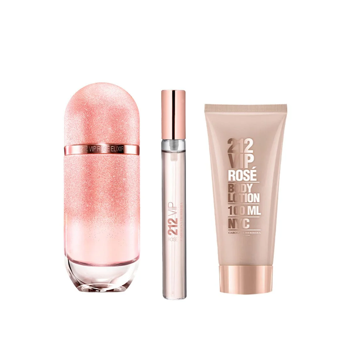 Carolina Herrera 212 Vip Rose Elixir Set 80 ML+Locion Corporal 100 ML+EDP Elixir 10 ML (M) - Image 2
