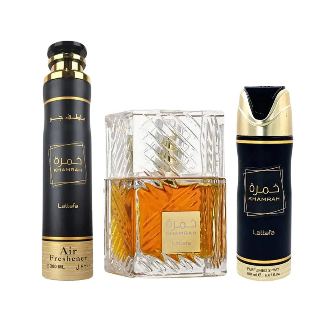 Lattafa Set Khamrah 100 ML EDP+DEO 200 ML+Air Fresh 300 ML (U) - Image 2